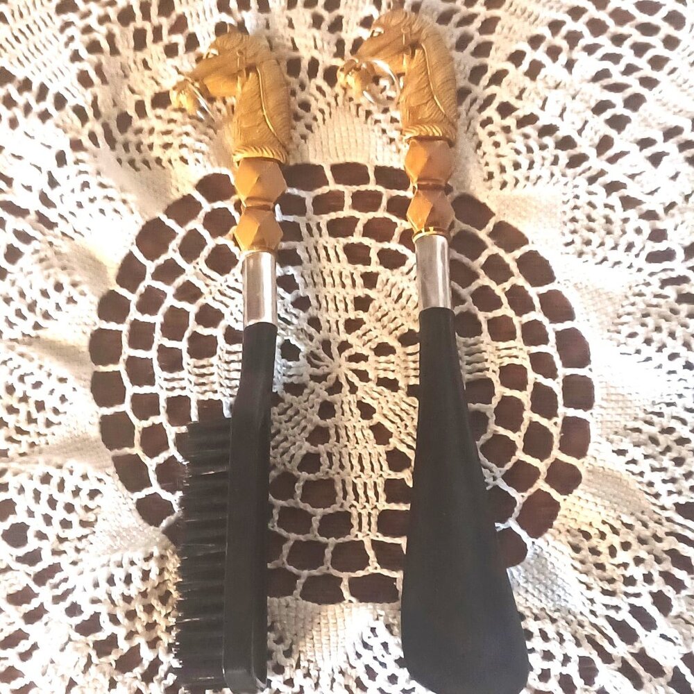 MCM Horse Head Gold Shoe Horn Clothes Brush Equestrians w/ Tassels